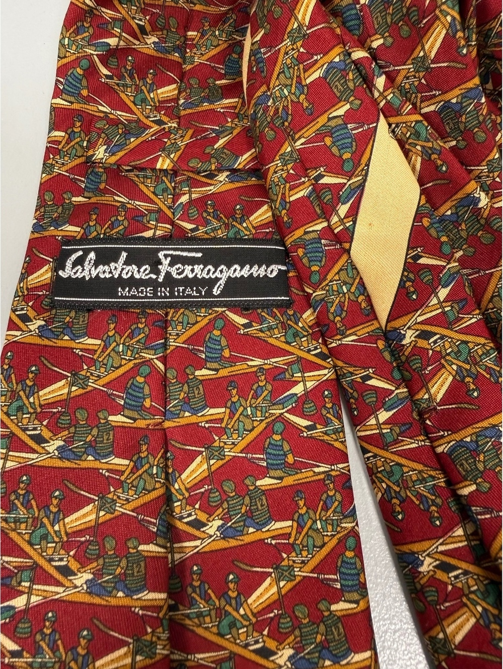 Vintage Salvatore Ferragamo Men's Silk Tie with Asian Boat Pattern
